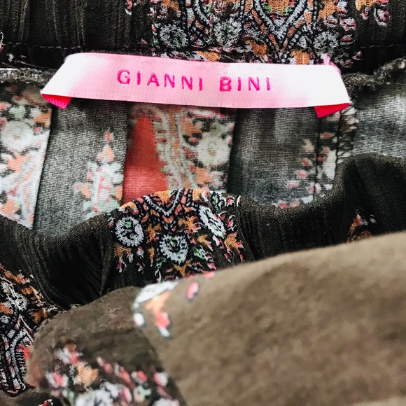 Gianni Bini Pin-tucked Pleated Brown & Orange Print Pull-on Skirt w Mesh Hem - Picture 3 of 11